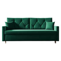 SCHLAFSOFA ARO, Sofa mit Schlaffunktion und Bettkasten, Klappsofa, Schlafcouch mit Füßen aus Naturholz, Veloursstoff, Couch in Frabe: Grün - Grün, Textil (217/100/87cm) - Sepro Meble