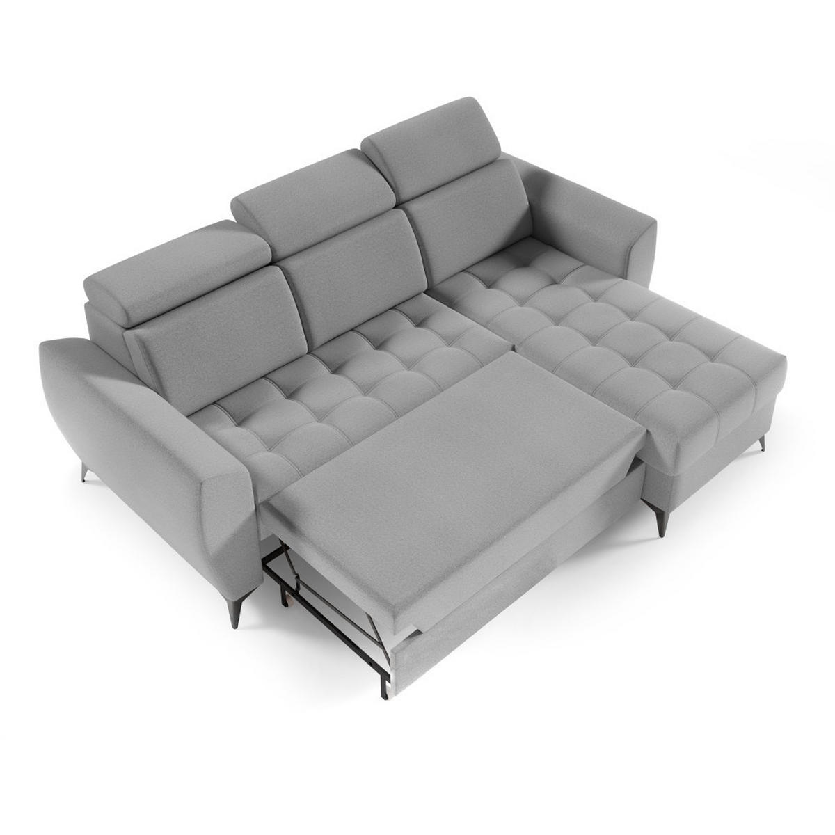 ECKSCHLAFSOFA Aurora I verstellbare Kopfstützen, Hellgrau - Hellgrau/Schwarz, Textil (235/176cm) - Beautysofa