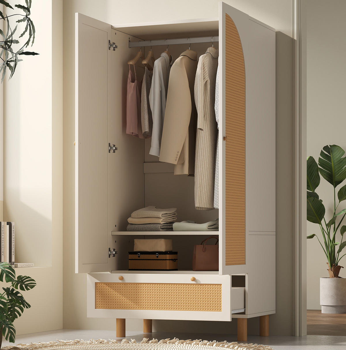KLEIDERSCHRANK 85,5/180,5/52 cm Weiß aus Holz mit Schublade - Weiß, Holz (52/180.5/85.5cm) - OKMYHOME