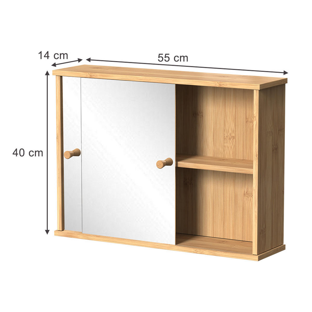 BADSPIEGELSCHRANK Mireo Bambus 55 x 40 cm mit 2 Schiebetüren - Braun, Holzwerkstoff (55/40/14cm) - Vicco