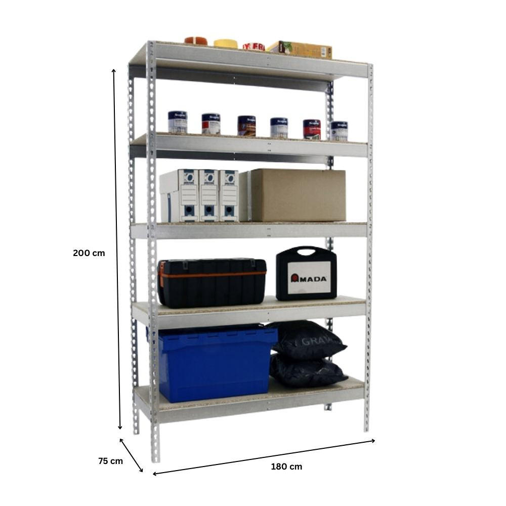 SCHWERLASTREGAL BIG WOOD YETI FIVE | HxBxT 200x180x75cm | Fachlast 400kg | Verzinkt - Silberfarben, Metall (180/200/75cm) - PROREGAL