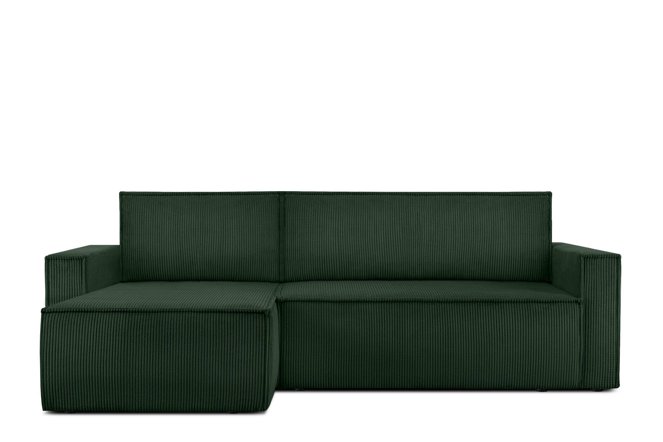 ECKSOFA-LINKS/RECHTS NAPI Schlaffunktion mit Cordbezug, dunkelgrün - Dunkelgrün/Schwarz, Textil (246/148cm) - KONSIMO®