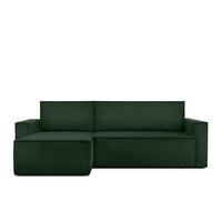 ECKSOFA-LINKS/RECHTS NAPI Schlaffunktion mit Cordbezug, dunkelgrün - Dunkelgrün/Schwarz, Textil (246/148cm) - KONSIMO®