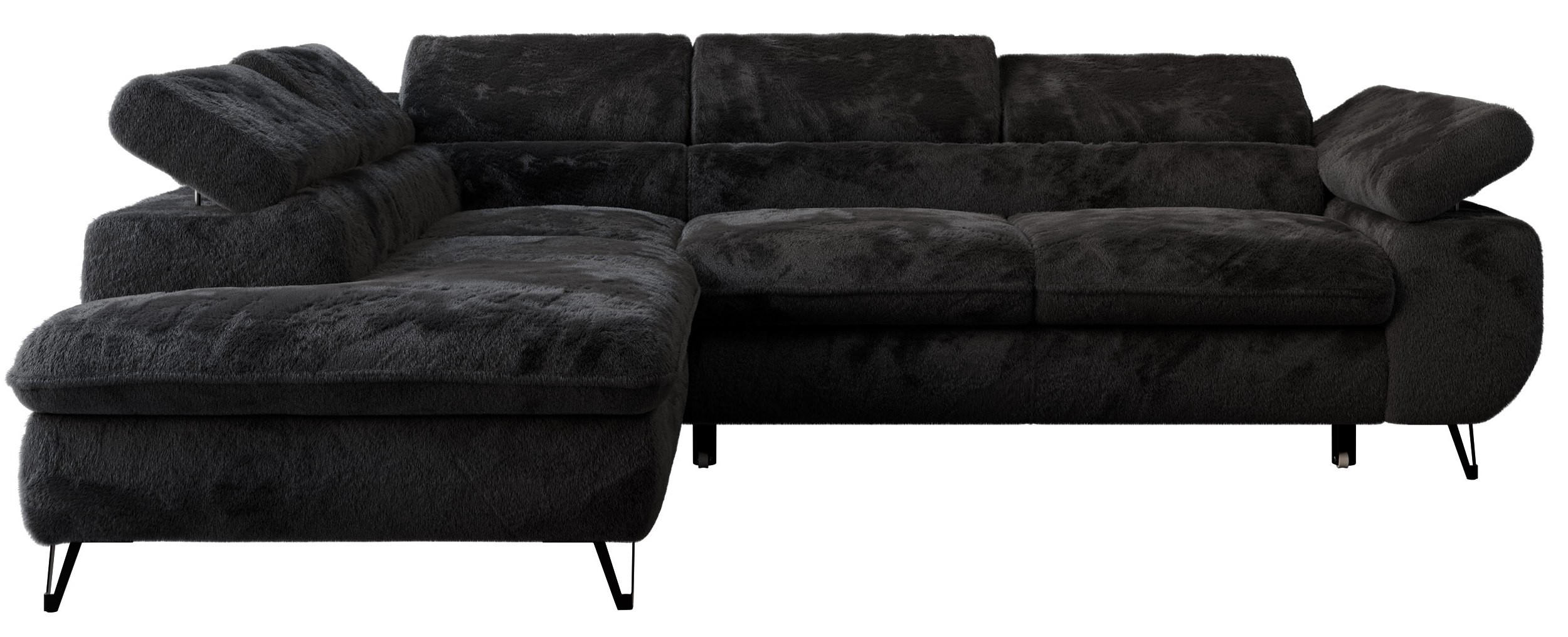 ECKSOFA PETER L Schwarz Plüsch - Links Seite - Schwarz, Textil/Metall (208/273cm) - MKS