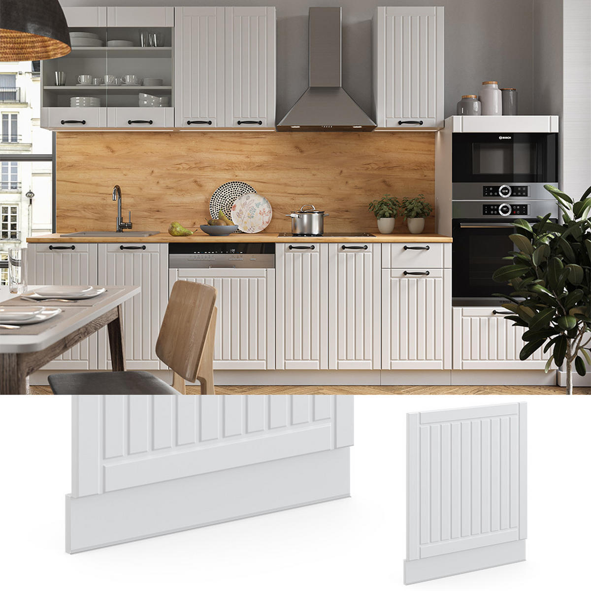 FRONTBLENDE Fame-Line Weiß Landhaus 60 cm, AP Anthrazit - Creme/Weiß, Holzwerkstoff (60/67.4/1.6cm) - Vicco