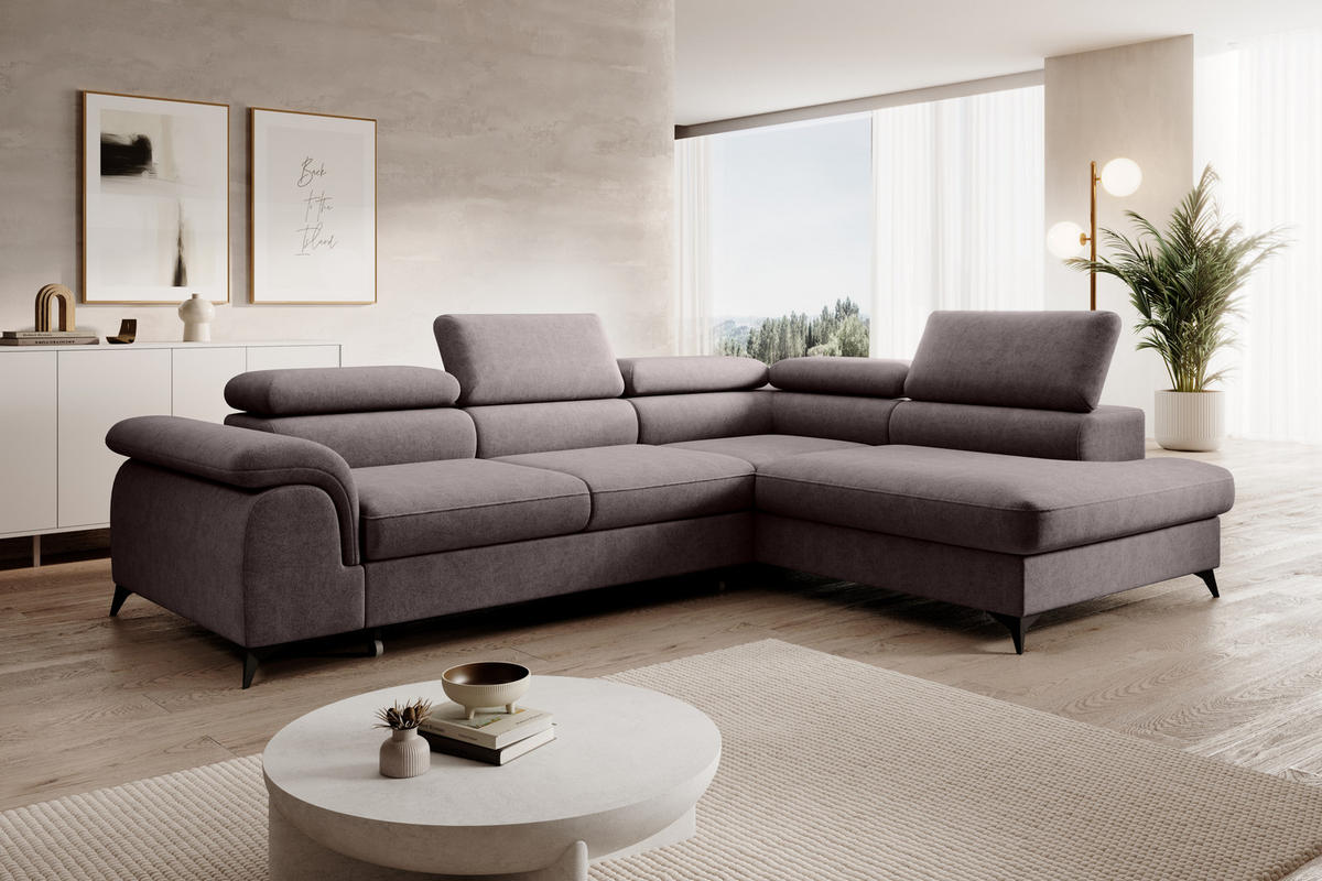 ECKSOFA PLAZA L Rechts mit Schlaffunktion 125x195 Velours Dunkelgrau - Dunkelgrau/Schwarz, Holz/Textil (275/205cm) - Muffo