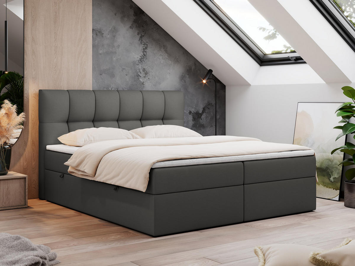 BOXBETT RICO 120/200 Dunkelgru Kunstleder - H3 - Dunkelgrau, Holz/Textil (120/200cm) - MKS