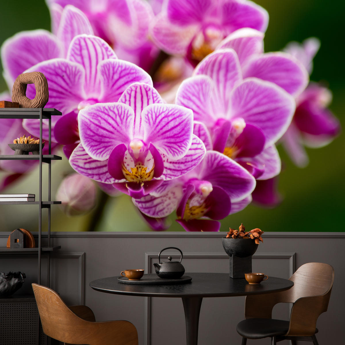 FOTOTAPETA Pre Obývaciu Izbu Kytica Fialových Orchideí 450 x 315 cm - zelená/ružová, papier (450/315cm) - Muralo