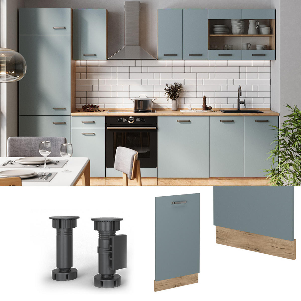 GESCHIRRSPÜLBLENDE R-Line Blau-Grau 45 cm , AP Anthrazit - Honigeiche/Eiche Wotan, Holzwerkstoff (45/81.8/1.6cm) - Vicco