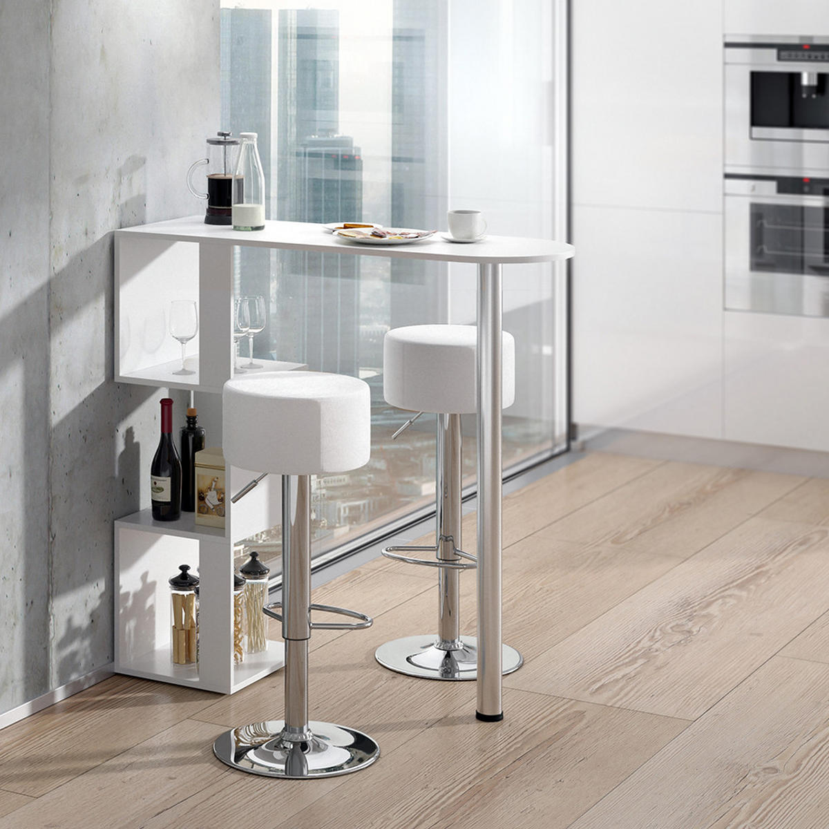 BARTISCH-SET Vincent Weiß 113 x 39.8 cm mit 2 Barhockern - Weiß, Holzwerkstoff (113/111.8/39.8cm) - Vicco
