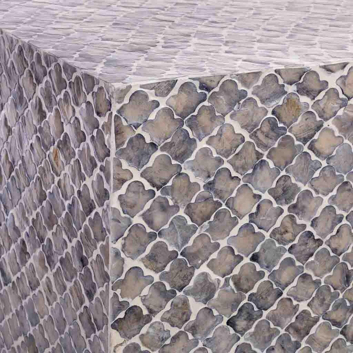 HOCKER aus Holz und Capiz, grau, 35x45cm - Grau, Holz (35/45/35cm) - Wanderlust