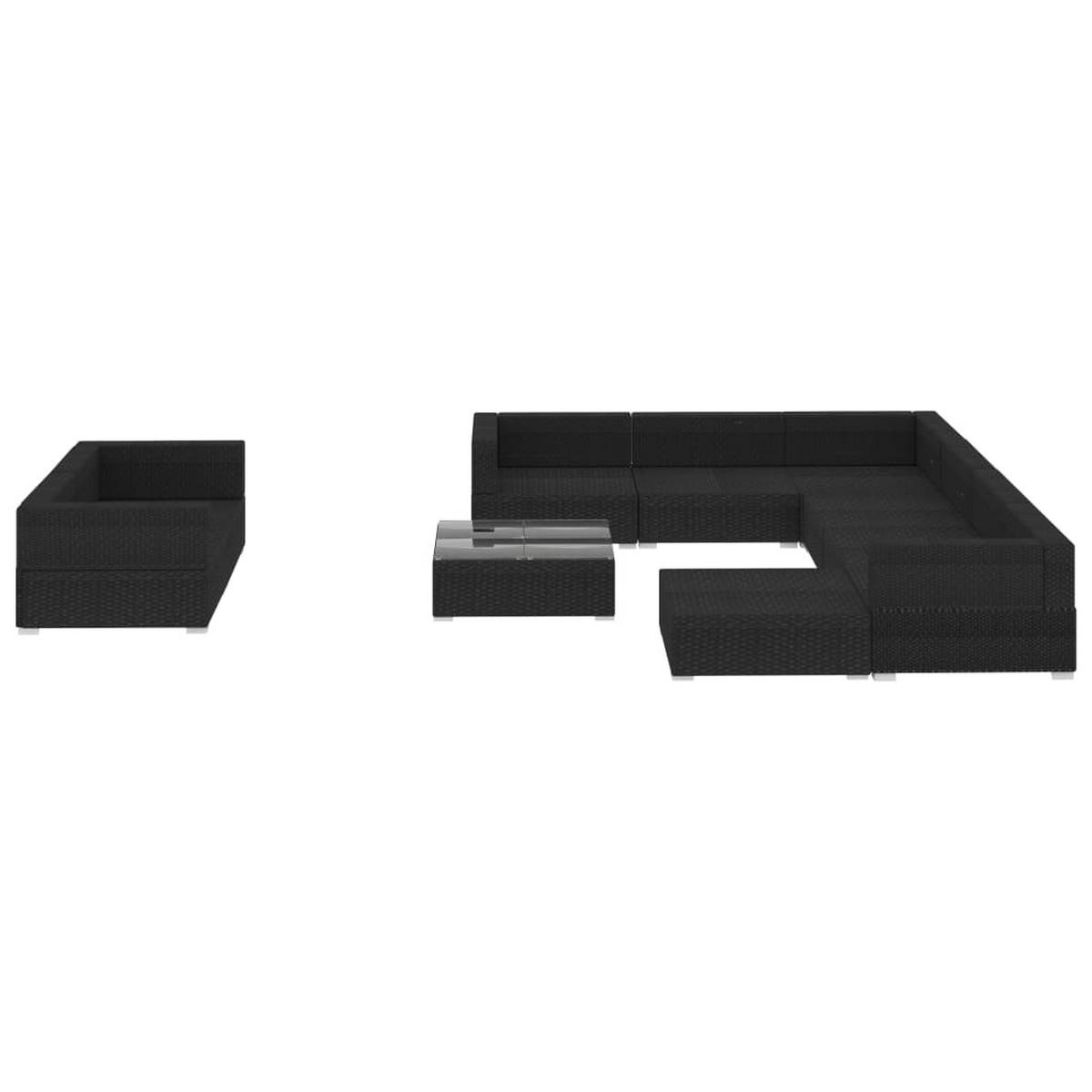 GARTEN-LOUNGE-SET 10Er Set Mit Auflagen Poly Rattan Schwarz - Schwarz, Kunststoff - vidaXL