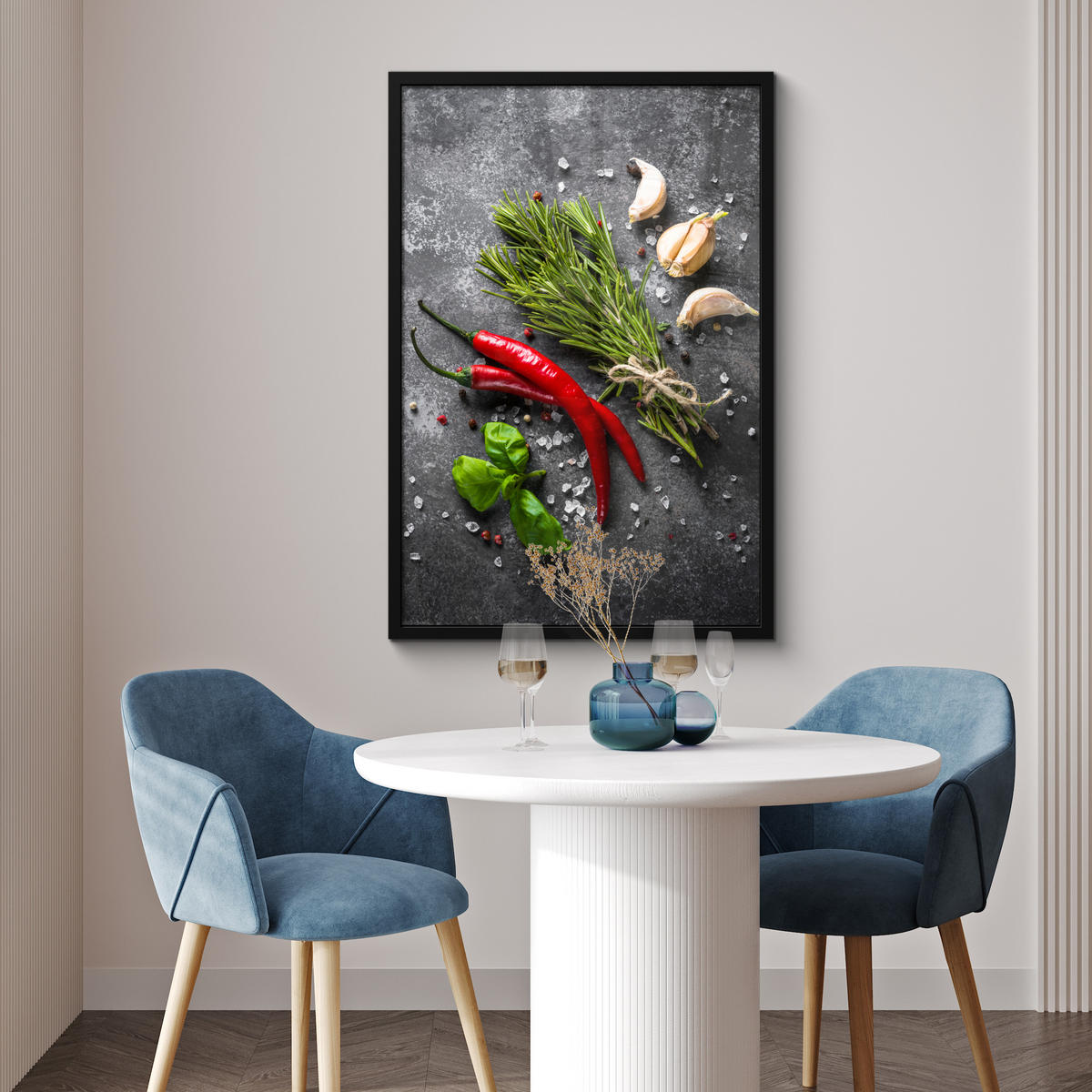 ZARÁMOVANÝ PLAGÁT Korenie - bylinky - korenie - betón 60x90 cm - tmavosivá, papier (60/90cm) - MuchoWow