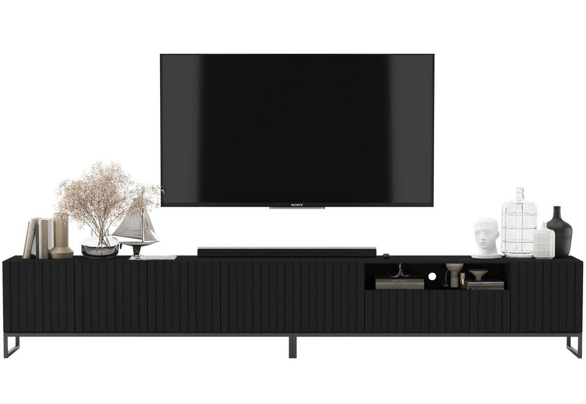 TV-LOWBOARD 2er-Set Elpis2 Schwarz matt mit schwarzem Metallrahmen 150 cm - Schwarz, Holzwerkstoff/Metall (300/51.5/36.5cm) - Meble Lindner