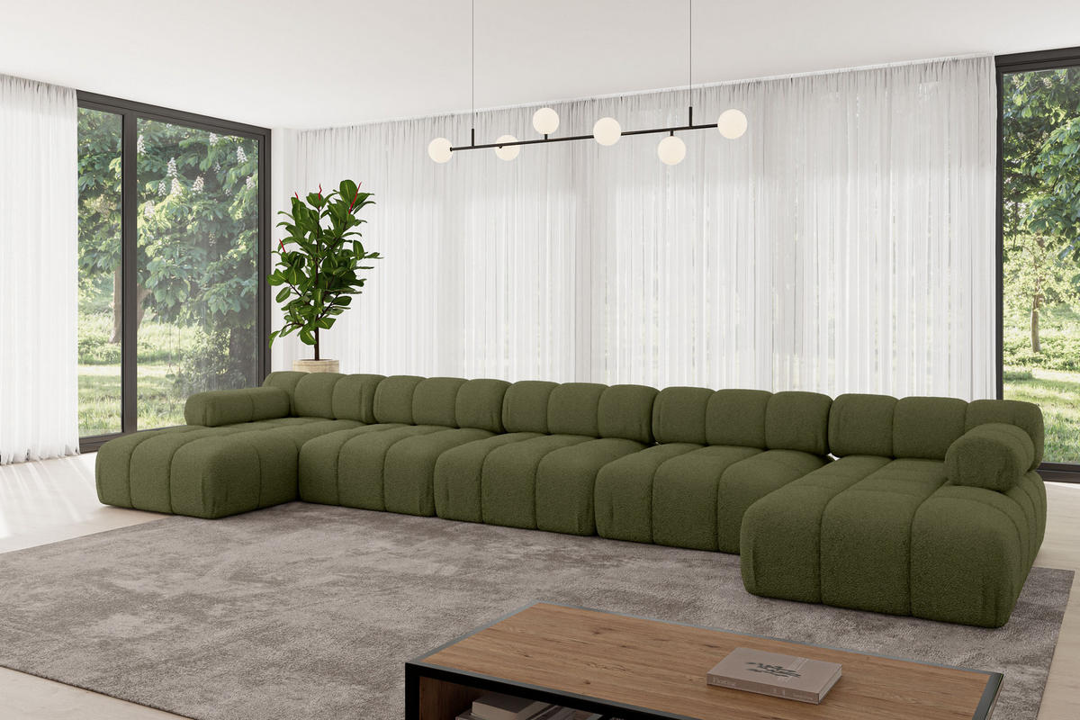 WOHNLANDSCHAFT modulares Sofa Tesso-U3 - 475x160x70 cm Grün Bouclé - Grün, Holzwerkstoff/Textil (475/70/160cm) - ALTDECOR