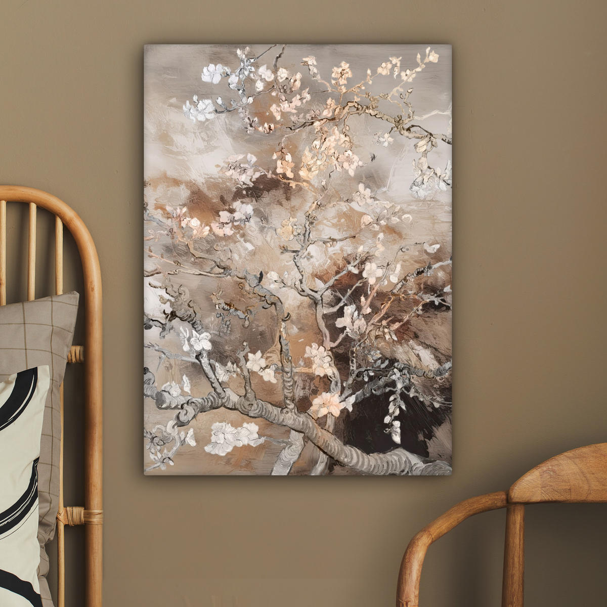 LEINWANDBILD Mandelblüte - Kunst - Van Gogh - Beige - Abstrakt 60x80 cm - Braun, Textil (60/80cm) - MuchoWow