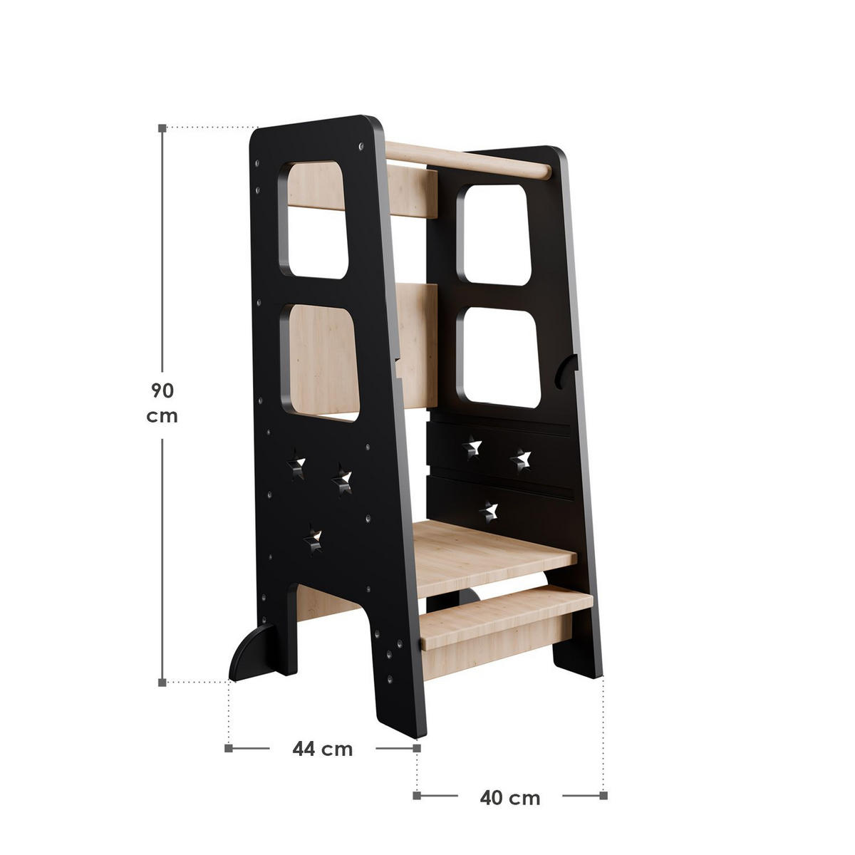 LERNTURM Henny in Schwarz - Schwarz, Holzwerkstoff (40/90/44cm) - Juskys