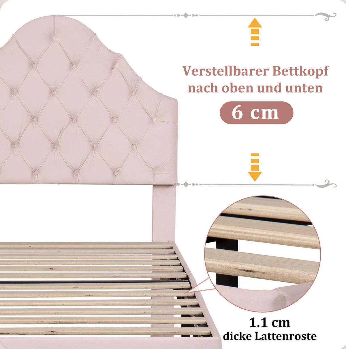 TAPECIRANI krevet 90/200 cm ružičasti od baršuna s podesivim uzglavljem i letvičastom podlogom - ružičasta, tekstil (90/200cm) - OKWISH