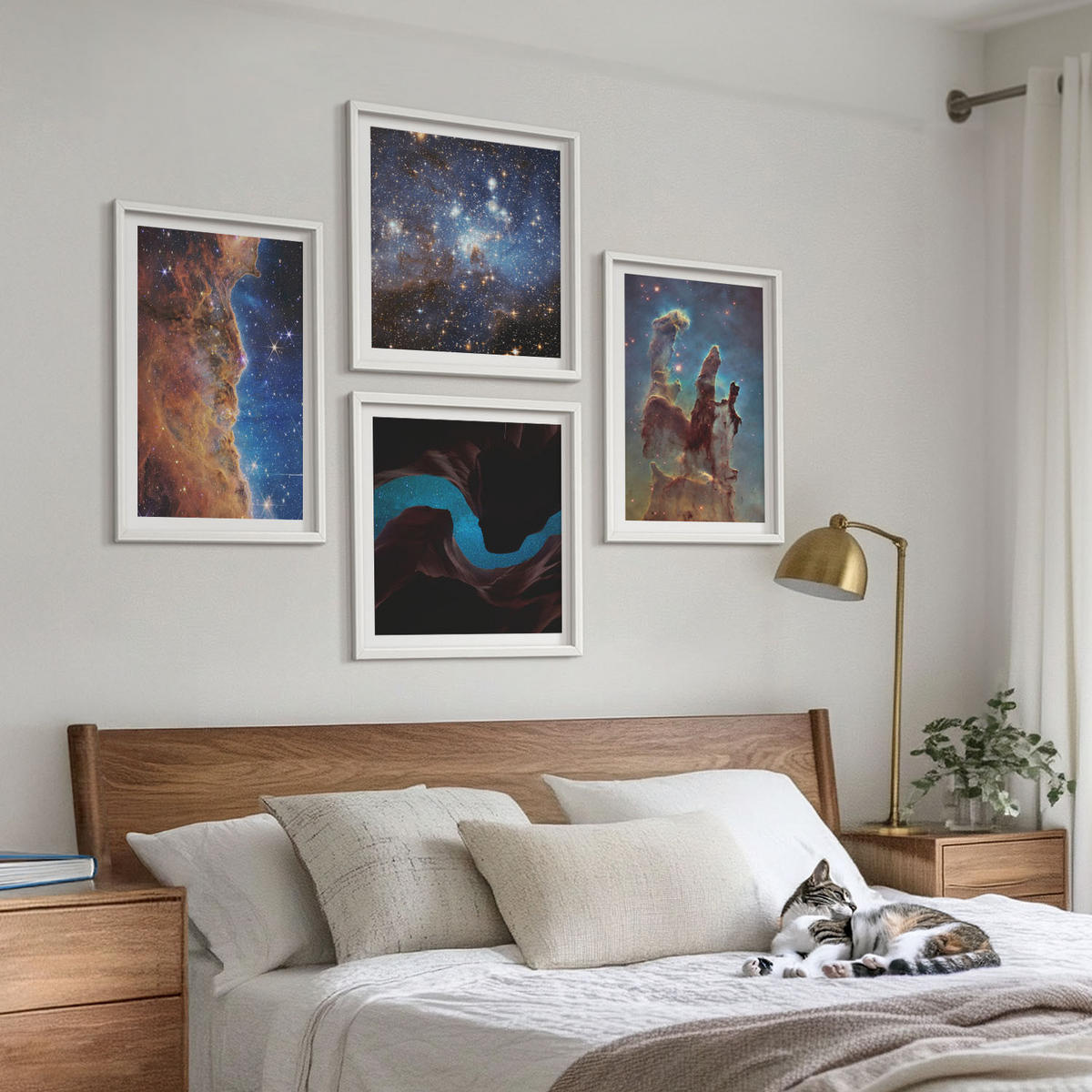 WANDBILDER 4er-Set - 50x50 cm & 40x60 cm Weißer Rahmen - Weltraumlandschaften von Galaxien - Weiß, Kunststoff (50/50cm) - ArtPrintCave