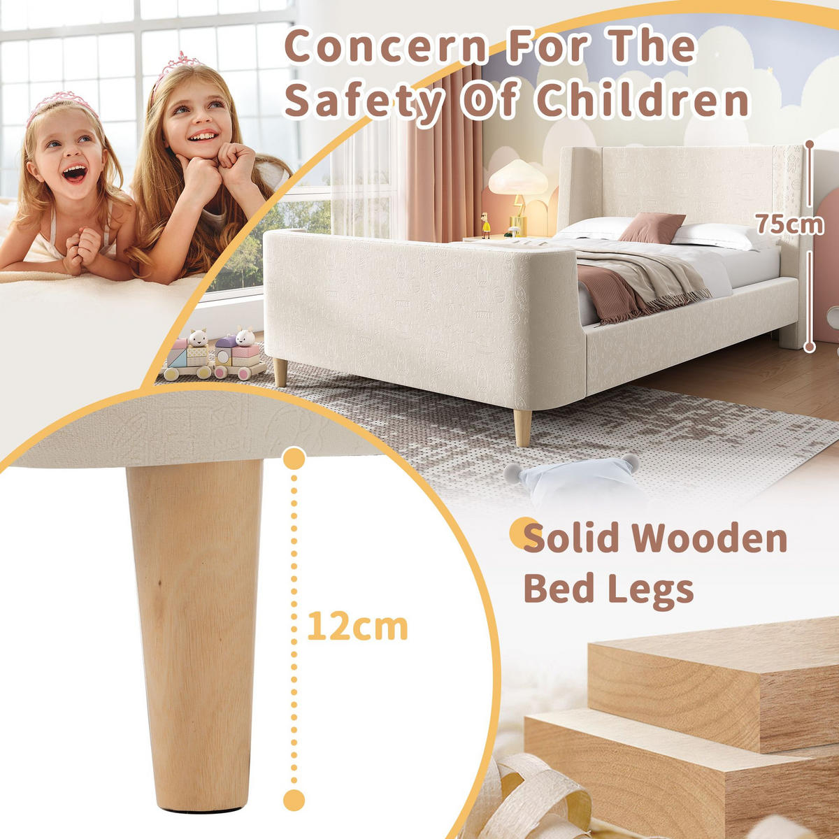 POLSTERBETT 90 x 200 cm in Beige Samt，Ohne Matratze - Beige, Textil (90/200cm) - KOMHTOM