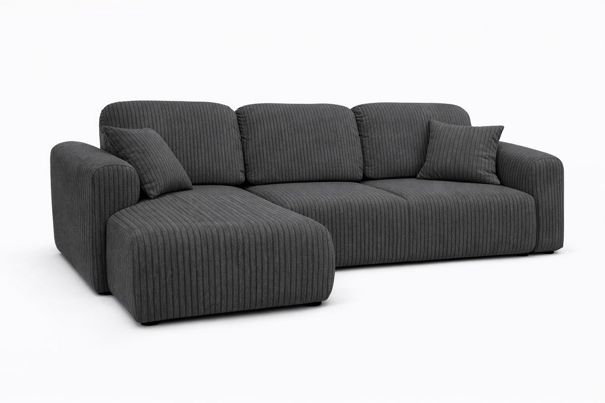 ECKSOFA Mit Schlaffunktion Und Bettkasten, Sofa L-Form Bingo L, Cordstoff Poso, Grau, Links - Grau, Holz (250/142cm) - Kaiser Möbel