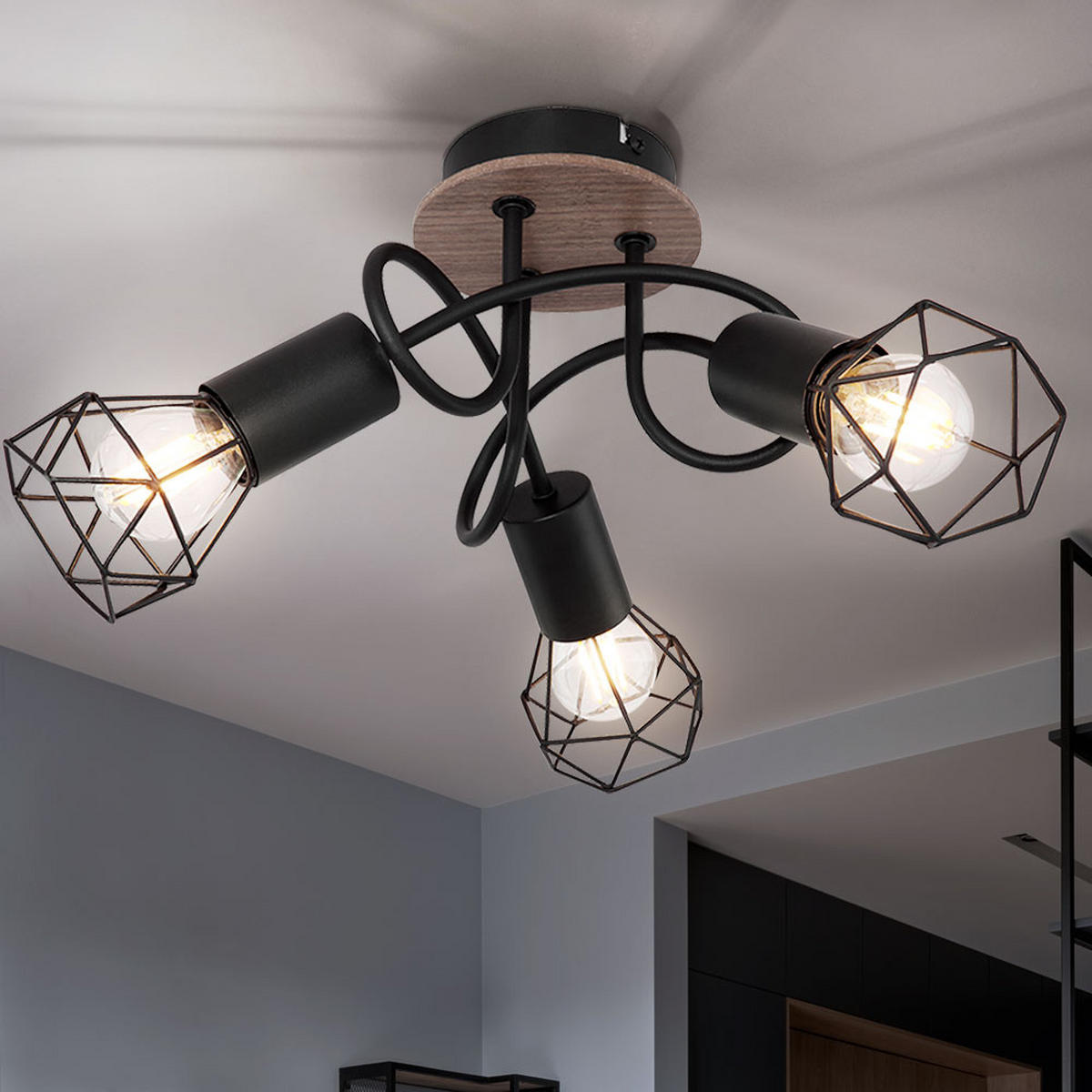 DECKENLEUCHTE Holzoptik Schwarz verstellbar - Schwarz, Holz (38/38/21cm) - Globo Lighting