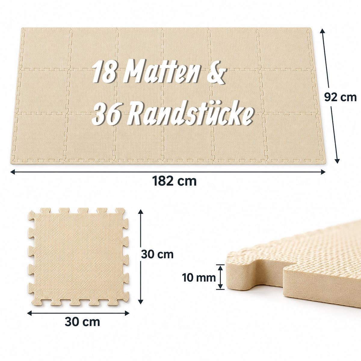 BODENSCHUTZMATTE Beige 18er-Set 30x30 cm - Beige, Textil (30/30cm) - Relaxdays