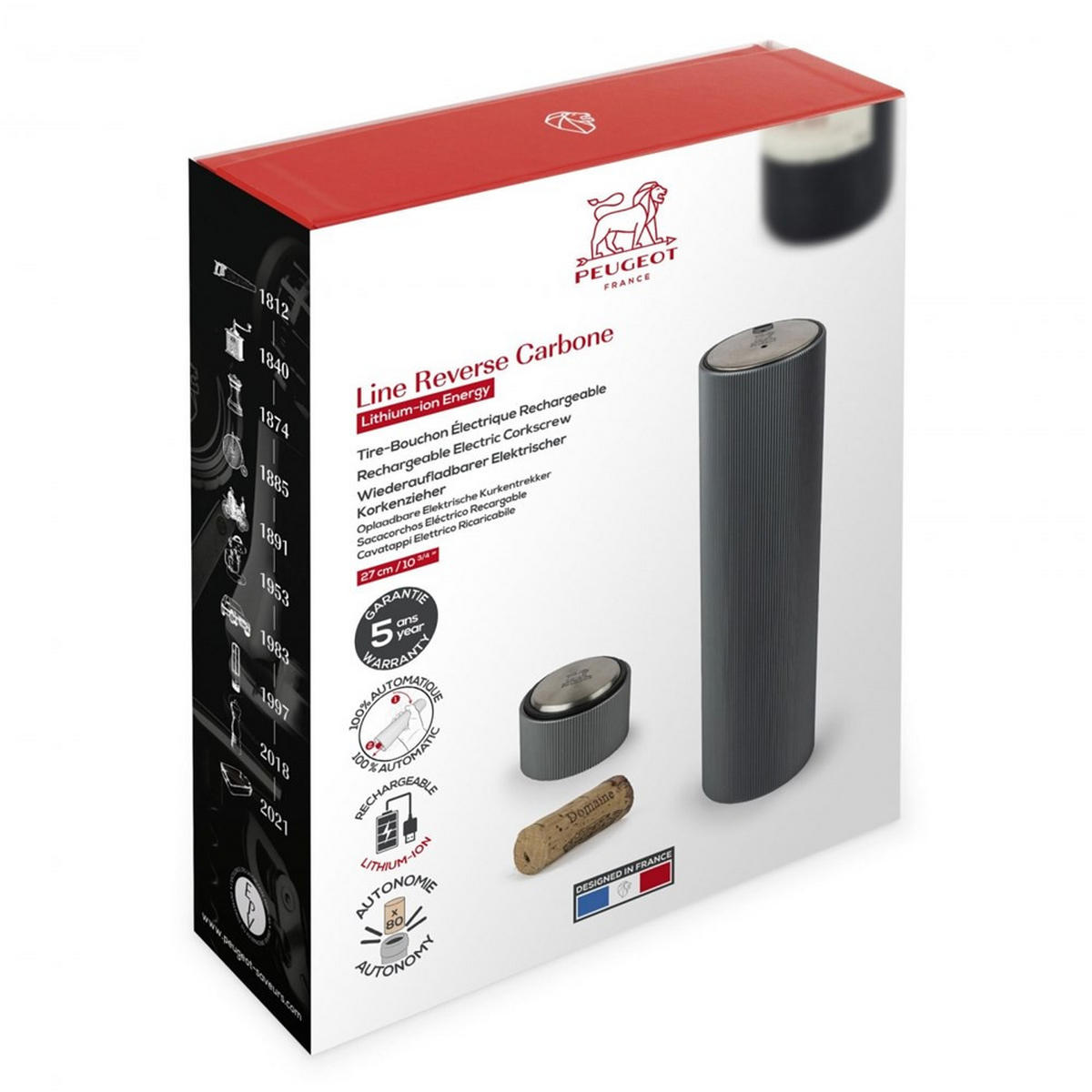 KORKENZIEHER Elektrisch Line Reverse 21cm Carbon - Grau, Metall (5.5cm) - PEUGEOT