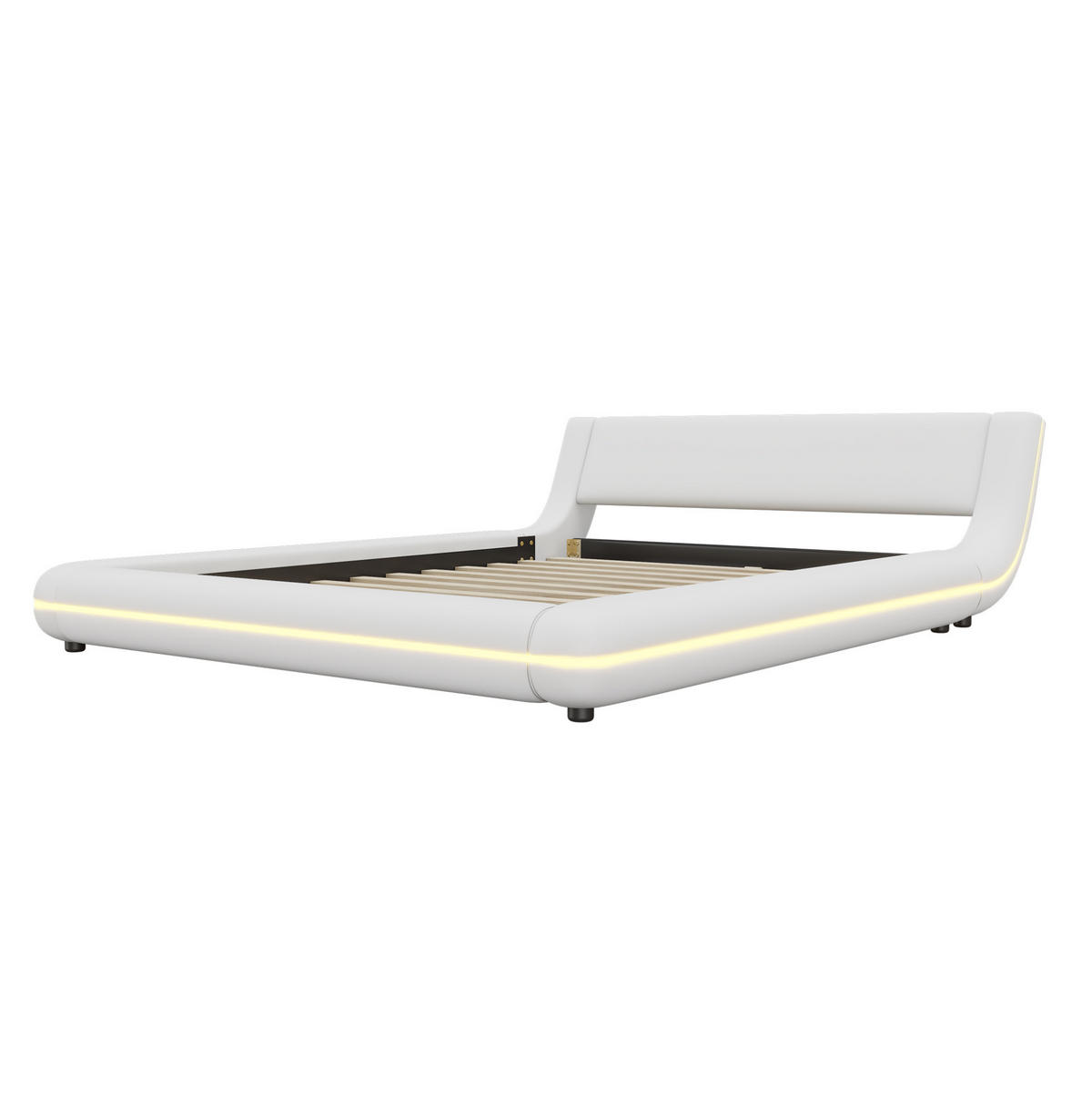 KREVET 140/200 cm s LED ambijentalnim osvjetljenjem i PU presvlakom, Bijela - bijela, koža (140/200cm) - Redom