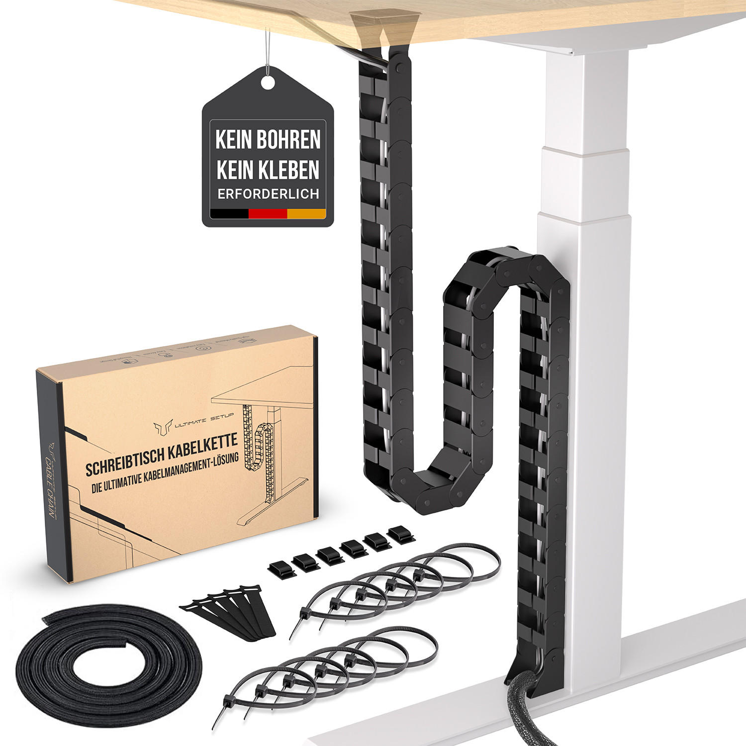 KABELFÜHRUNG Schreibtisch - Kabelmanagement - Schwarz - Schwarz, Kunststoff (133/5/2.7cm) - Ultimate Setup