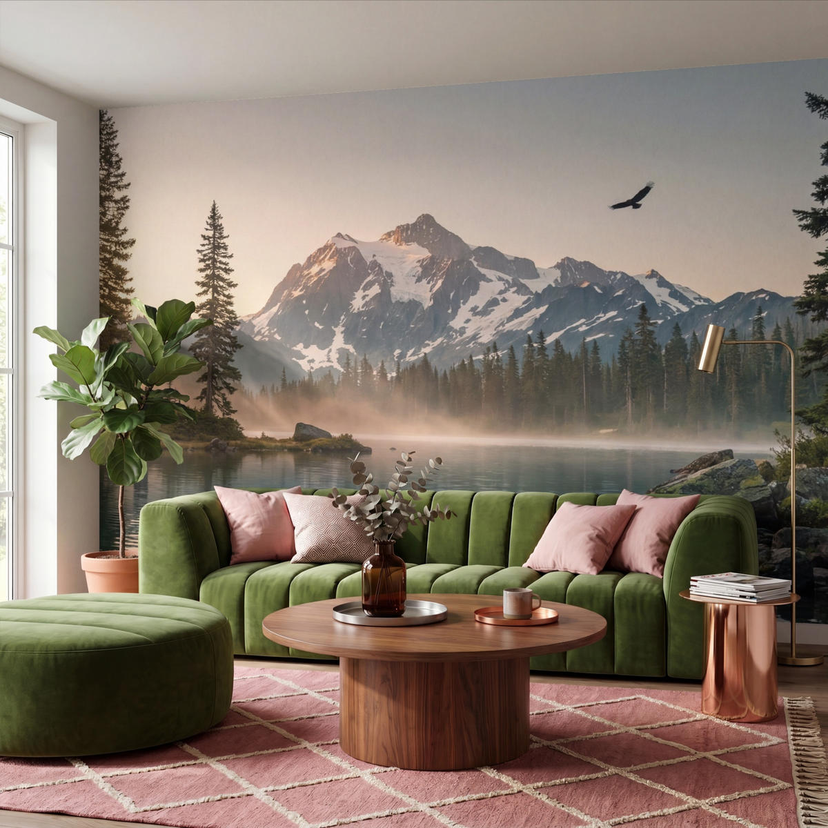 TAPETE - Berge - Wasser - Bäume - 400x280 cm - Multicolor, Papier (400/280cm) - OnlyWow