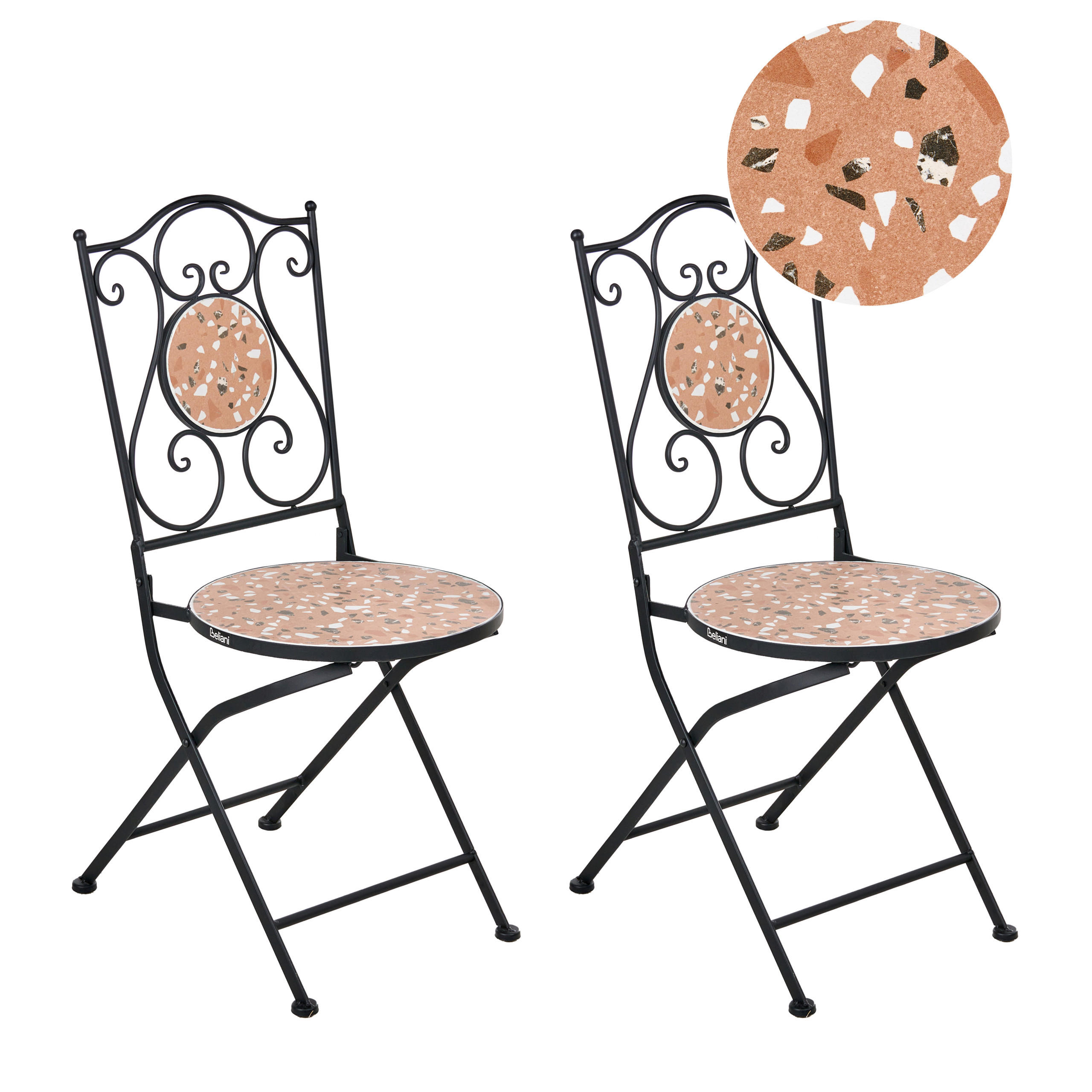 GARTENSTUHL 2er-Set Schwarz Adrano - Schwarz/Orange, Metall (39/87/47cm) - Beliani