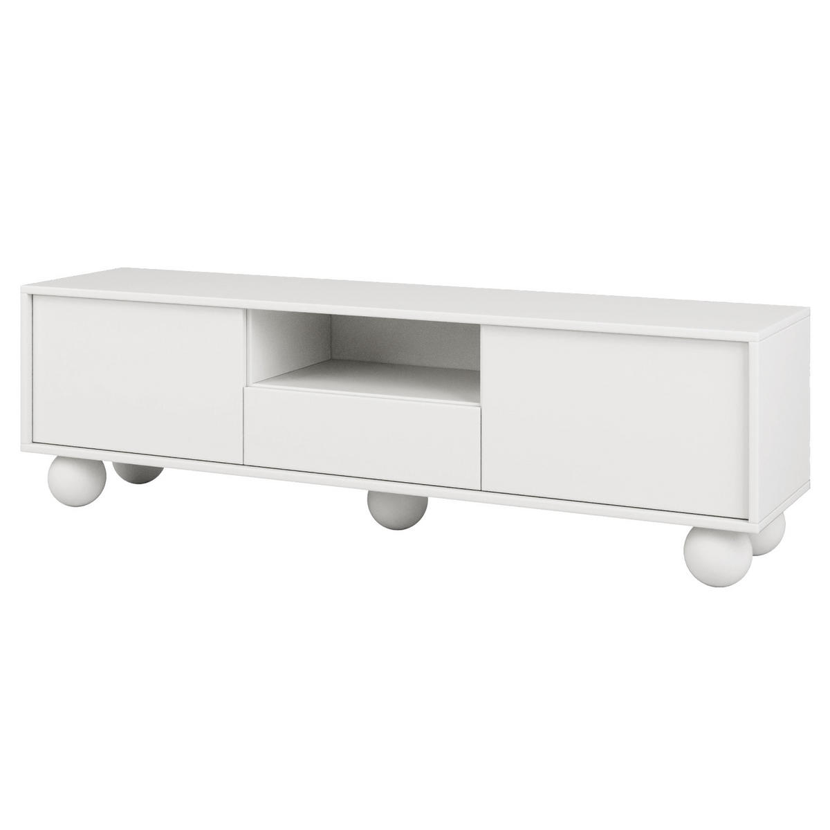 LOWBOARD Adel mit 2 Türen 1 Schublade und runden Füßen, 154 cm, Griffloss, Weiß - Weiß, Holzwerkstoff (154/46/38cm) - Beautysofa