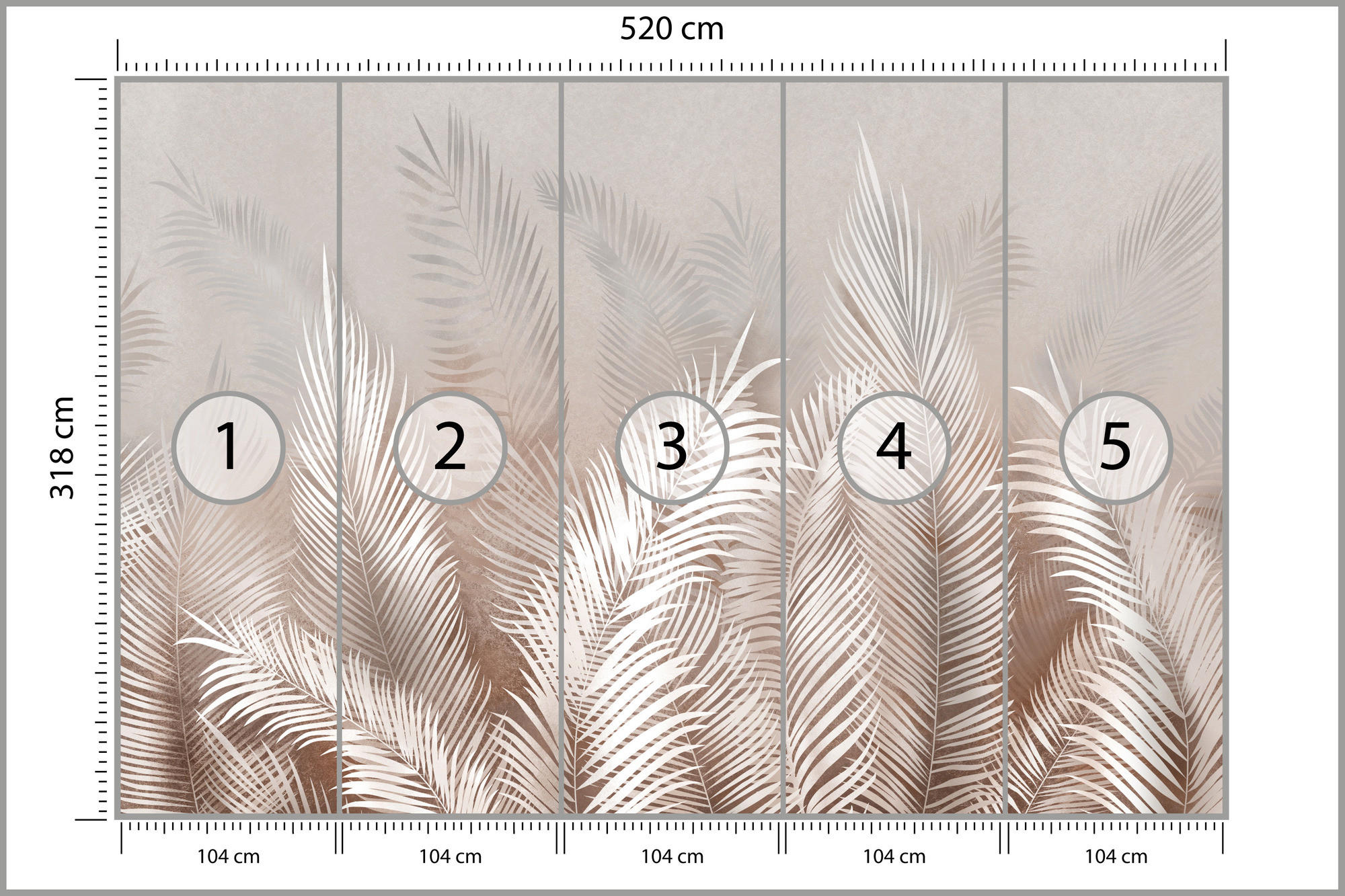 FOTOTAPETE Palmenblätter Pflanzen Natur Boho Stil 520x318cm - Beige/Braun, Papier (520/318cm) - Muralo