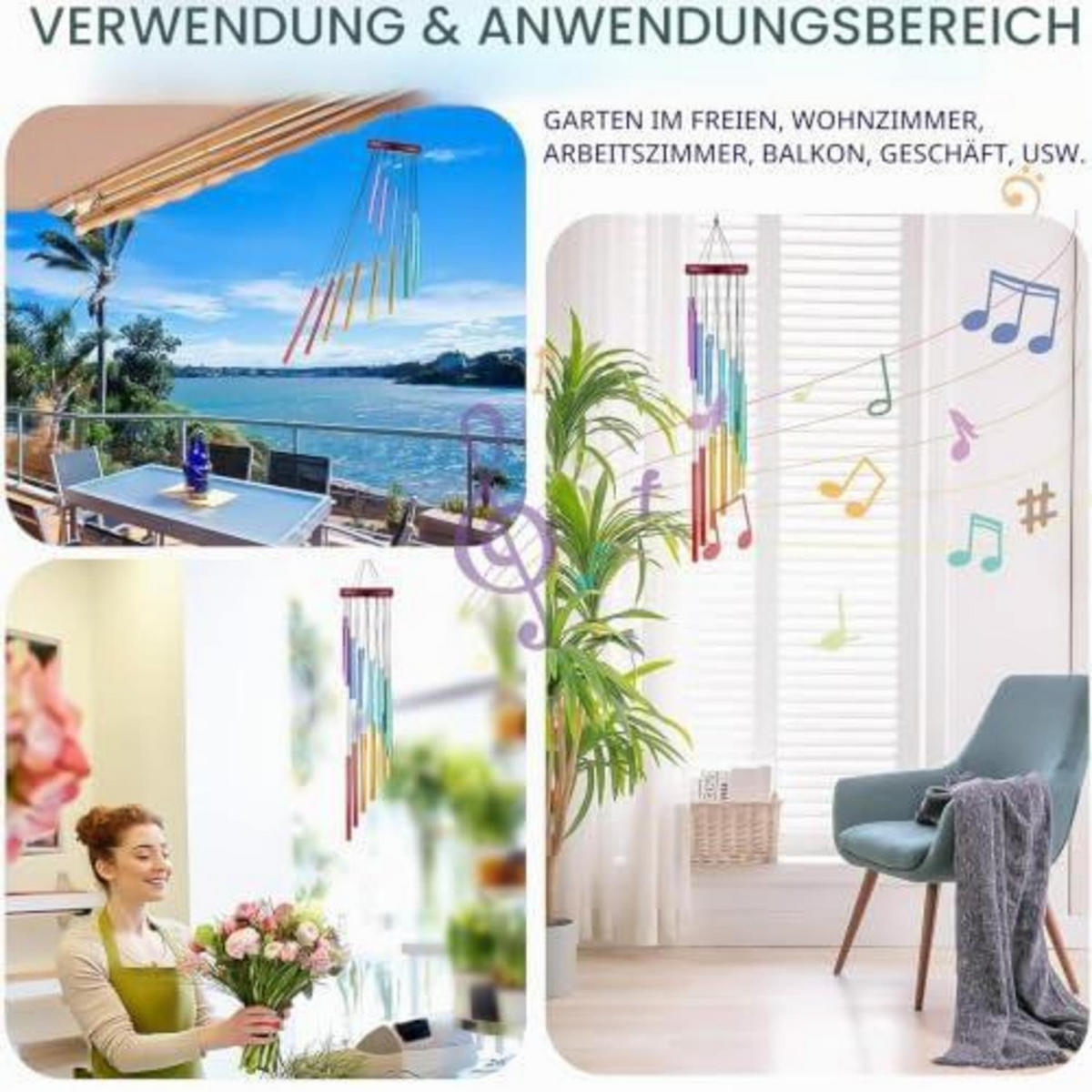 WINDSPIEL 2-teiliges Set Aluminiumrohr Regenbogenfarben 61 cm - Multicolor, Metall (61/8.5/1cm)
