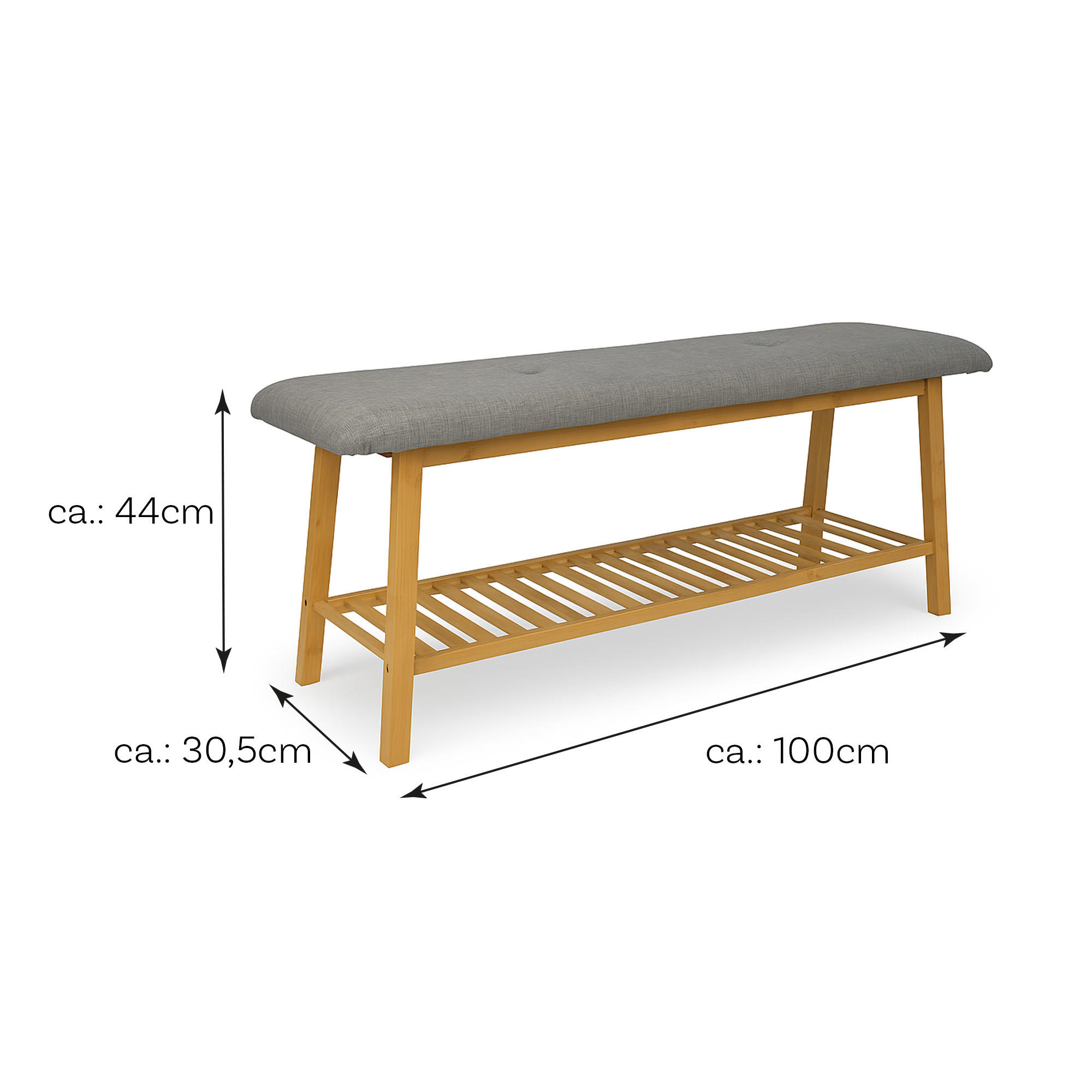 SCHUHBANK Bambus 100x30x44 cm - Hellbraun/Grau, Bambusholz/Textil (100/44/30cm)