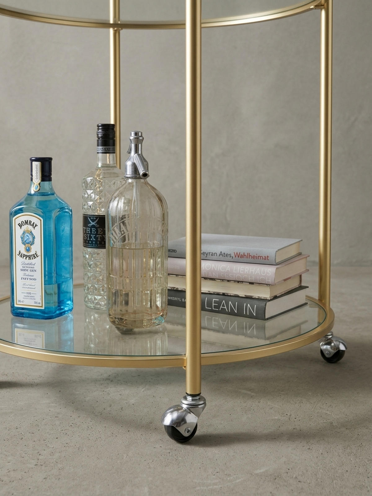 SERVIERWAGEN – Gold, Sicherheitsglas, auf Rollen - Goldfarben, Glas/Metall (57/75/57cm) - KADIMA DESIGN