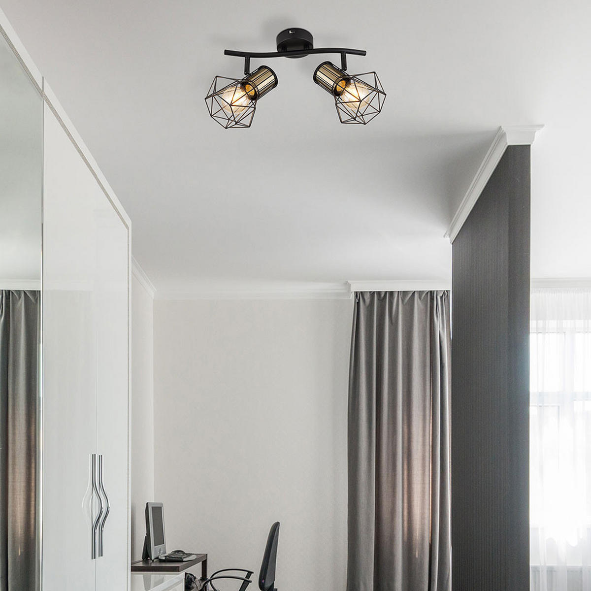 DECKENLEUCHTE Metall Schwarz Gitteroptik - Schwarz, Metall (34/13/19cm)