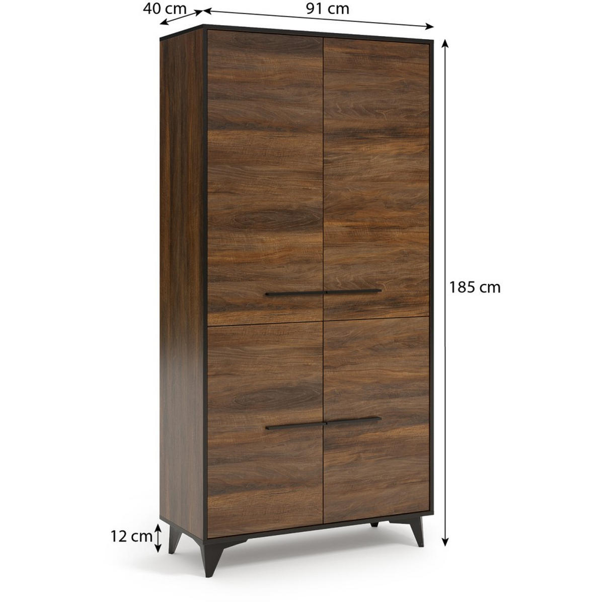 DREHTÜRENSCHRANK Felia mit 4 Türen, 90 cm - Walnussfarben/Schwarz, Holzwerkstoff (90/185/40cm) - Beautysofa