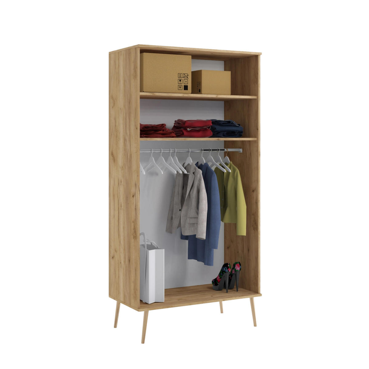 KLEIDERSCHRANK NATURA, 100 cm, Eiche Craft, mit Kleiderstange - Naturfarben, Holz (100/202/52cm) - Excellent Home