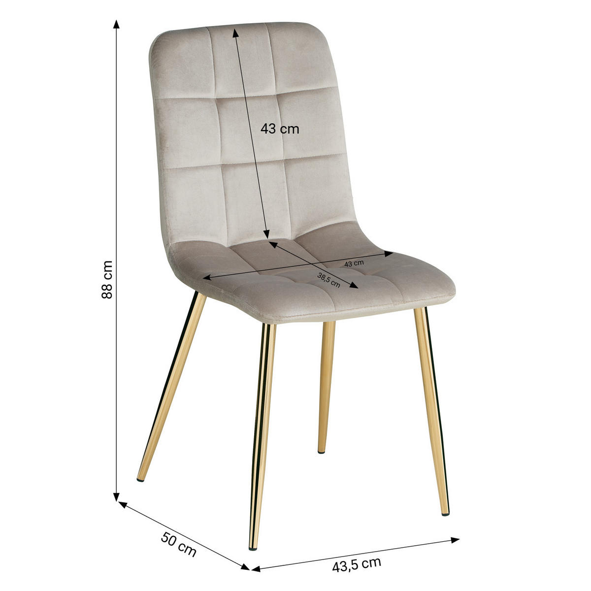 STUHL-SET 2 Stück in Stahl Samt Creme Gold - Goldfarben/Creme, Textil/Metall (43/88/50cm) - Homestyle4u