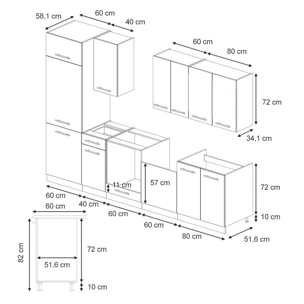 Thumbnail - Vicco Küchenzeile, Eiche, Weiß, Holzwerkstoff, Rechteckig, 300x81.6x60 cm, Küchen, Küchenzeilen & Küchenblöcke, Küchenze...