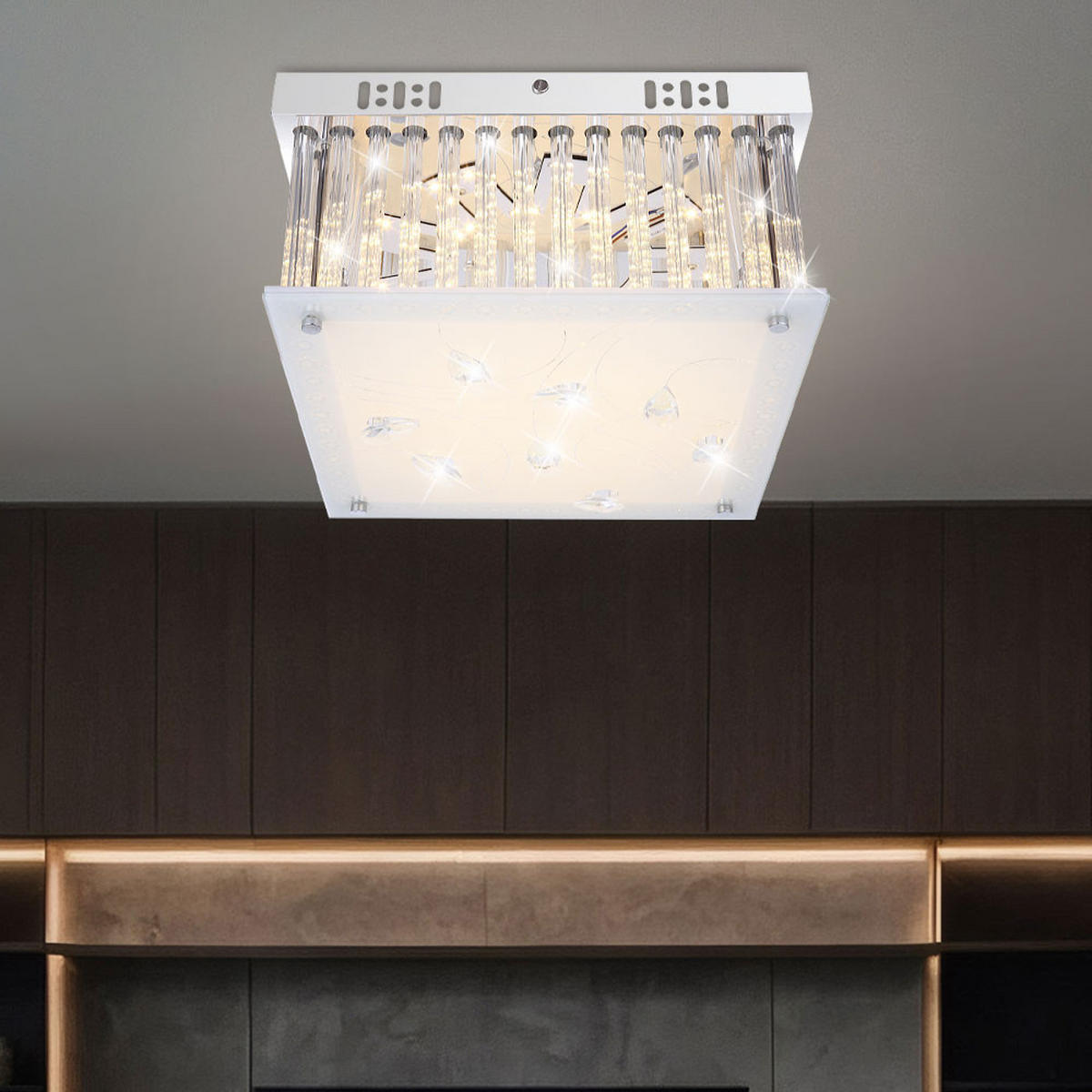 LED DECKENLEUCHTE HEIDIR Silber Metall Glas - Silberfarben, Glas (30/30/14cm) - Globo Lighting