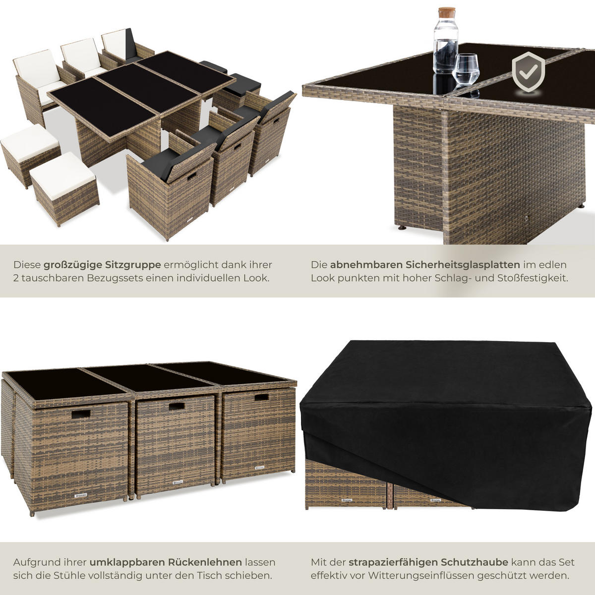 RATTAN SITZGRUPPE New York,2 Bezugssets, zusammenschiebbar, inklusive Schutzhülle,natur - Naturfarben, Kunststoff - tectake