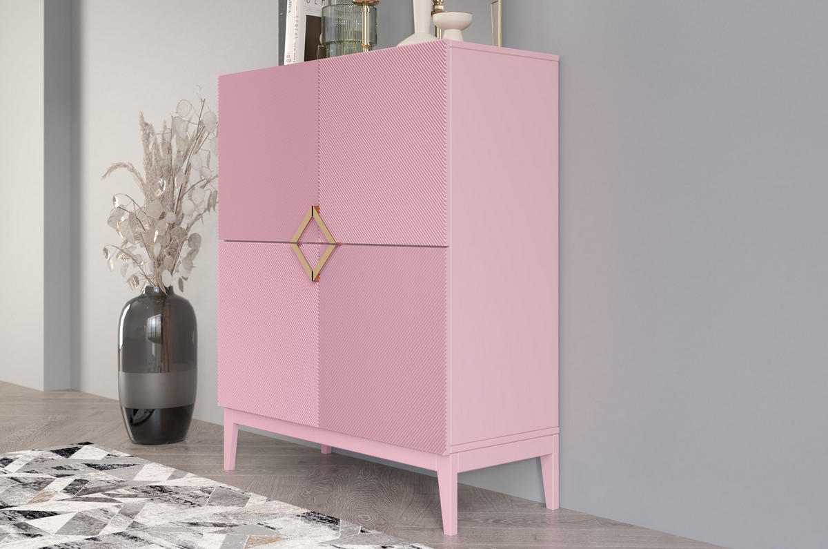 HIGHBOARD Demi High, Pink-Gold, Mit Gefrästen Fronten, Massive Buche - Rosa, Holz/Holzwerkstoff (100.5/120.5/42cm) - Visby