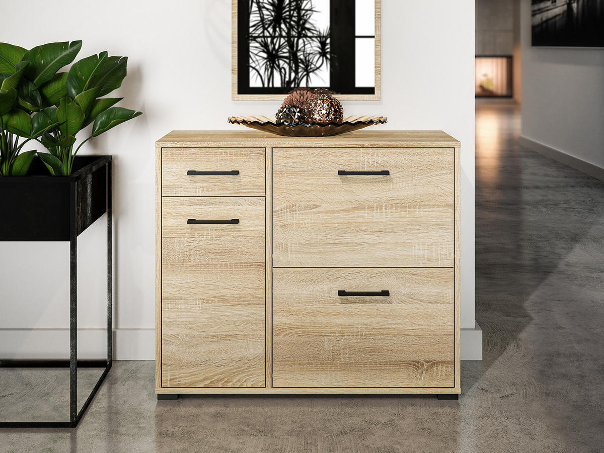 SCHUHSCHRANK Caro Sonoma Eiche hell 90 / 34 / 76cm - Braun/Sonoma Eiche, Holz/Holzwerkstoff (90/76/34cm) - Feldmann-Wohnen