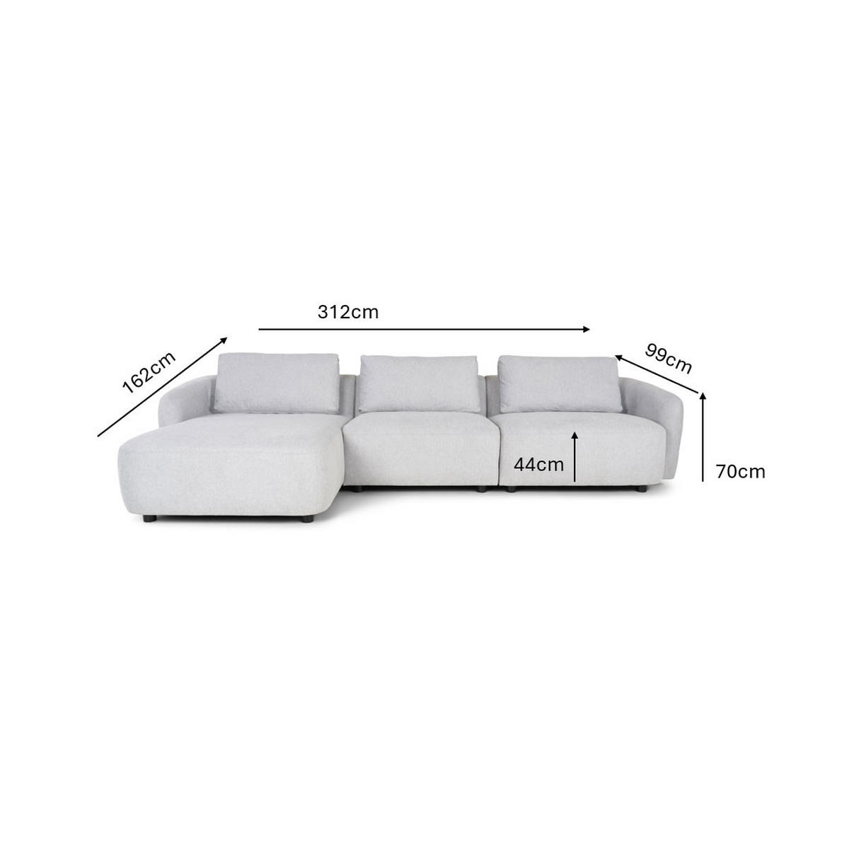 3-SITZER-SOFA Bergen Stoff Hellgrau - Hellgrau, Textil (312/78/162cm) - ebuy24