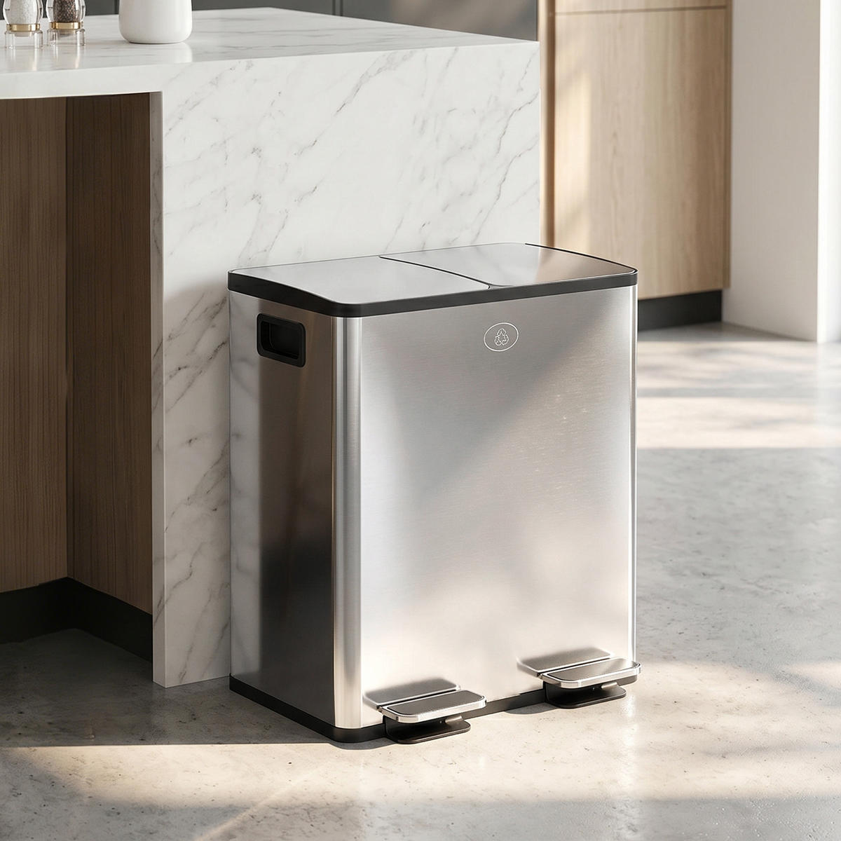 MÜLLTRENNSYSTEM 2 Fach 40L 45,8/36/51,6 cm Edelstahl Silber Doppel-Mülleimer Küche - Silberfarben, Metall (36/51.6/45.8cm) - Rolipo