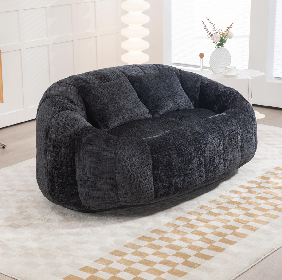 SITZSACK Lounge-Sofa 150x95 cm Chenille Black - Schwarz, Kunststoff (95/63/145cm) - Beauniv