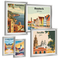 BILDER SET 5er Set - 50x50 cm & 20x30 cm & 40x60 cm Silberner Rahmen - Retro-Stadtgrafiken - Silberfarben, Kunststoff (40/60cm) - TULUP